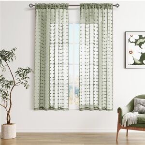 Sage Green Sheer Pom Pom Curtains